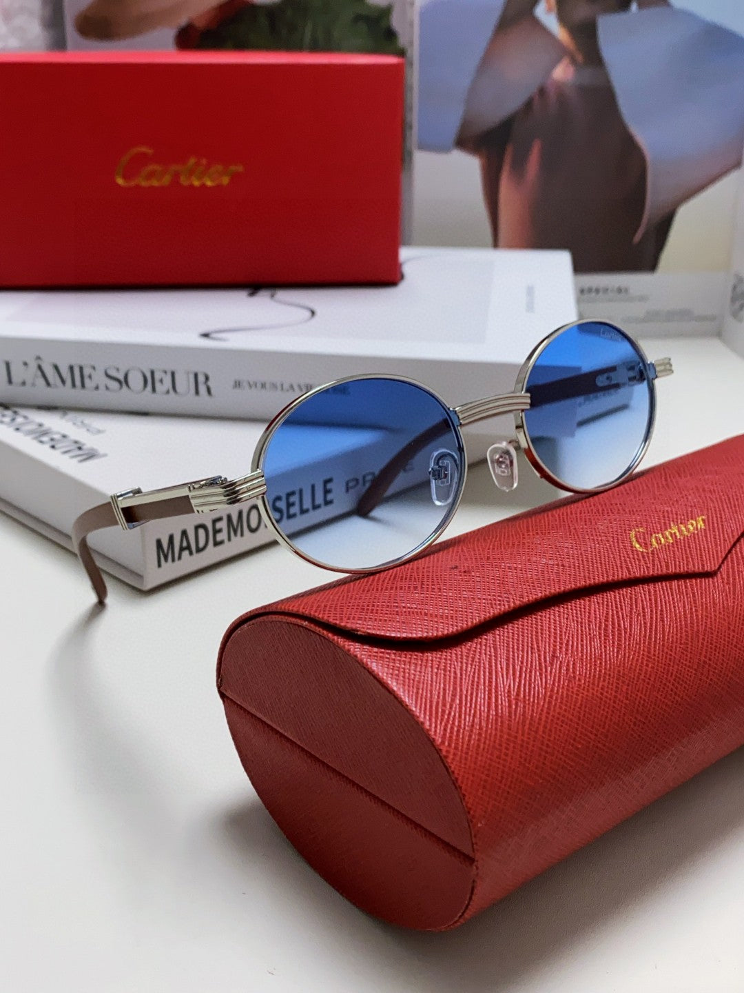 Cartier CT0464S Round Blue Lens Sunglasses for Men & Women - 399028 - detail image 6
