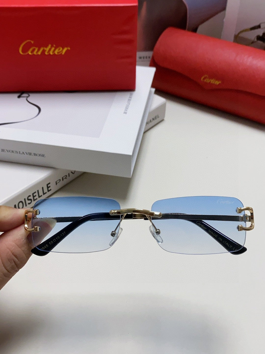 Cartier Lightweight Rimless Silver Lens Sunglasses for Men & Women - 399033 - detail image 2