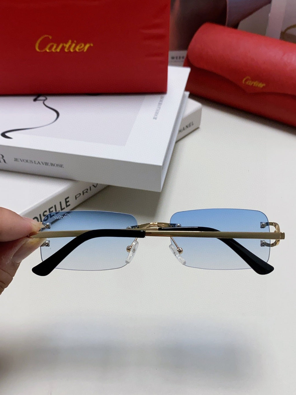 Cartier Lightweight Rimless Silver Lens Sunglasses for Men & Women - 399033 - detail image 3