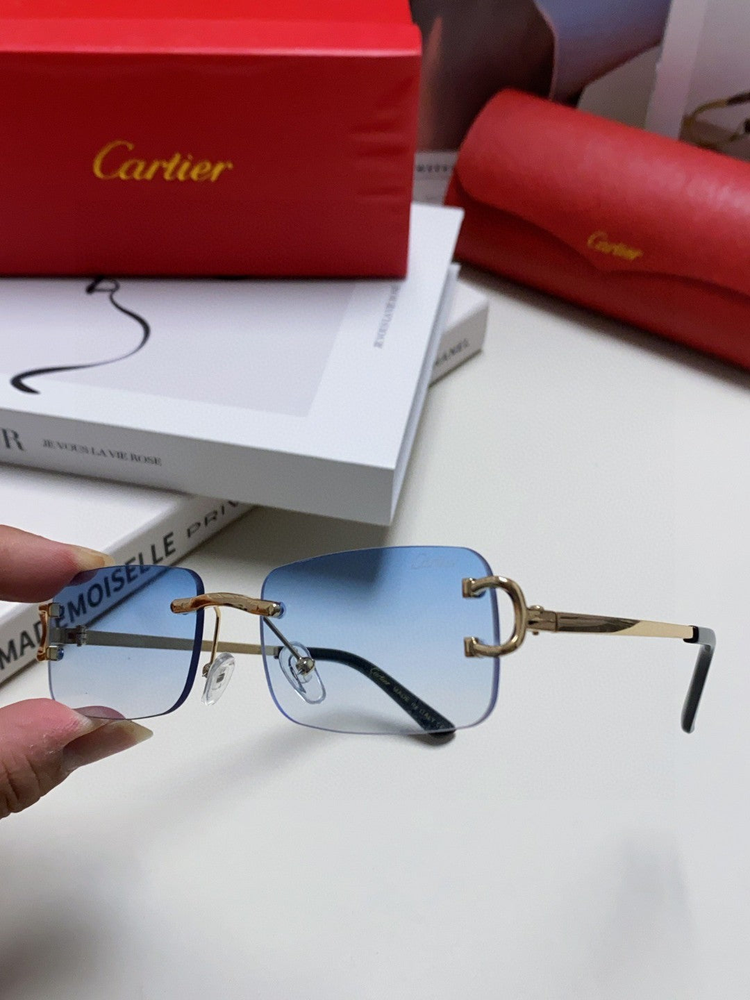 Cartier Lightweight Rimless Silver Lens Sunglasses for Men & Women - 399033 - detail image 4