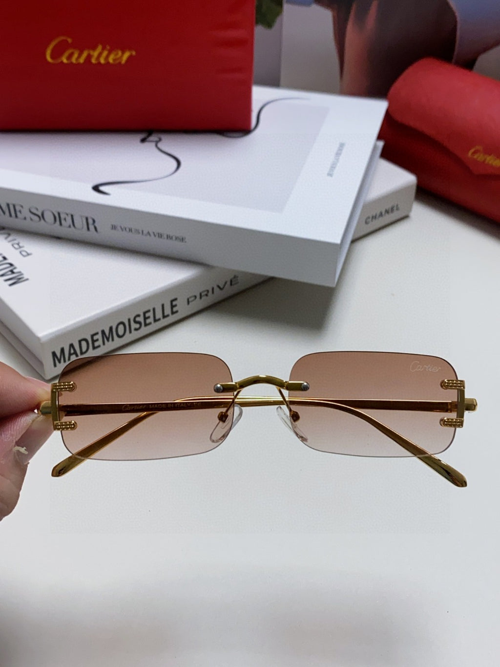 Cartier Lightweight Rimless Gray Lens Sunglasses for Men & Women - 399037 - detail image 3