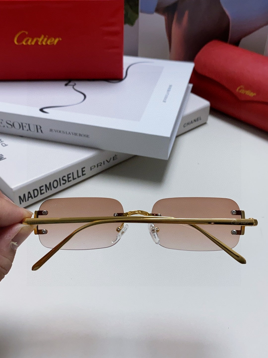 Cartier Lightweight Rimless Gray Lens Sunglasses for Men & Women - 399037 - detail image 4