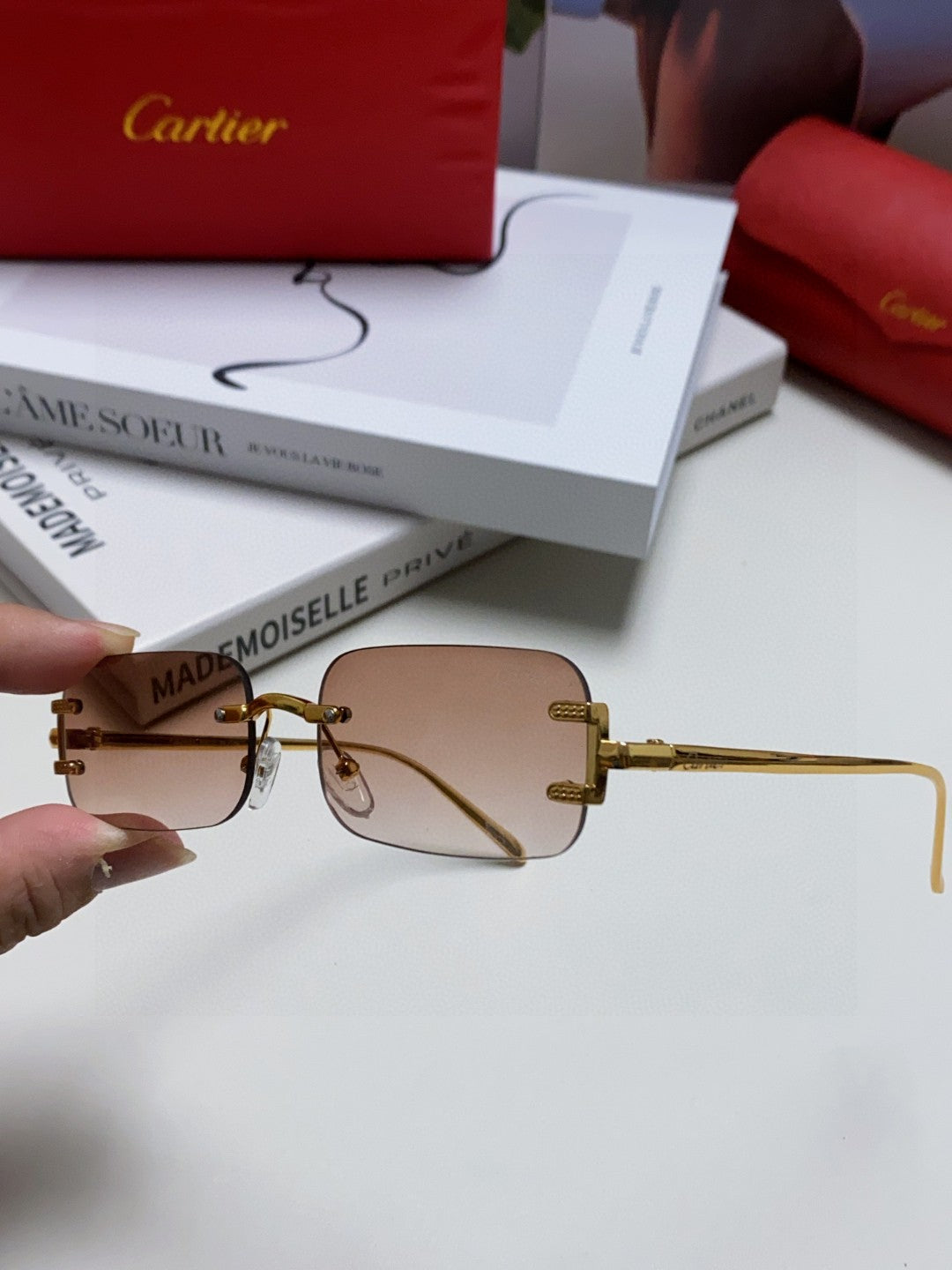 Cartier Lightweight Rimless Gray Lens Sunglasses for Men & Women - 399037 - detail image 5