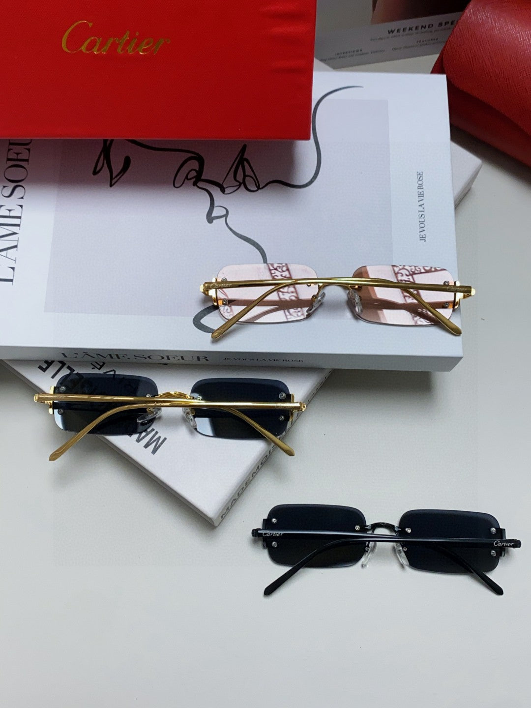Cartier Lightweight Rimless Gray Lens Sunglasses for Men & Women - 399037 - detail image 8