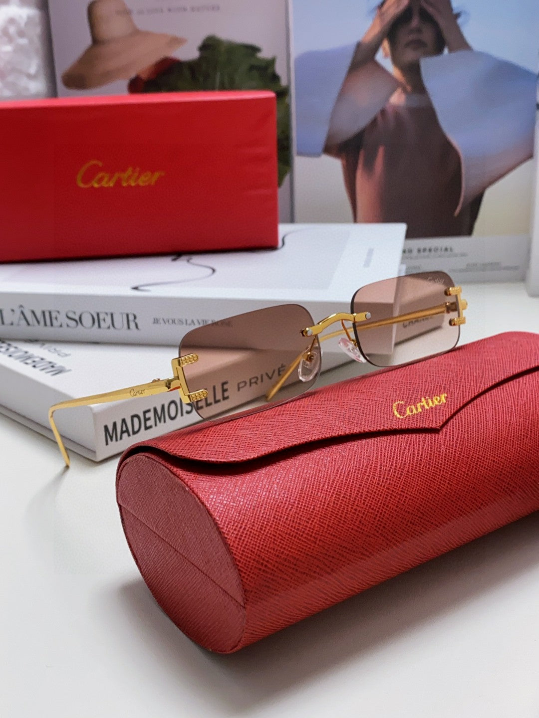 Cartier Lightweight Rimless Gray Lens Sunglasses for Men & Women - 399037 - detail image 7