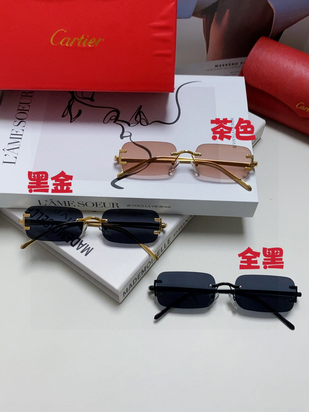 Cartier Lightweight Rimless Gray Lens Sunglasses for Men & Women - 399037 - detail image 9