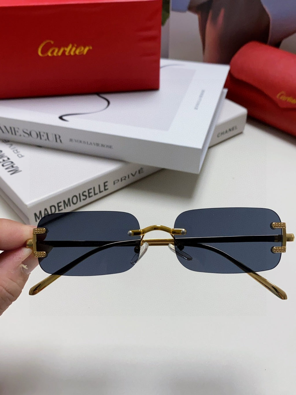 Cartier Lightweight Rimless Silver Lens Sunglasses for Men & Women - 399039 - detail image 2