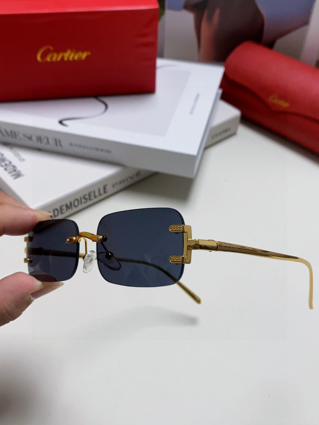 Cartier Lightweight Rimless Silver Lens Sunglasses for Men & Women - 432242 - detail image 4