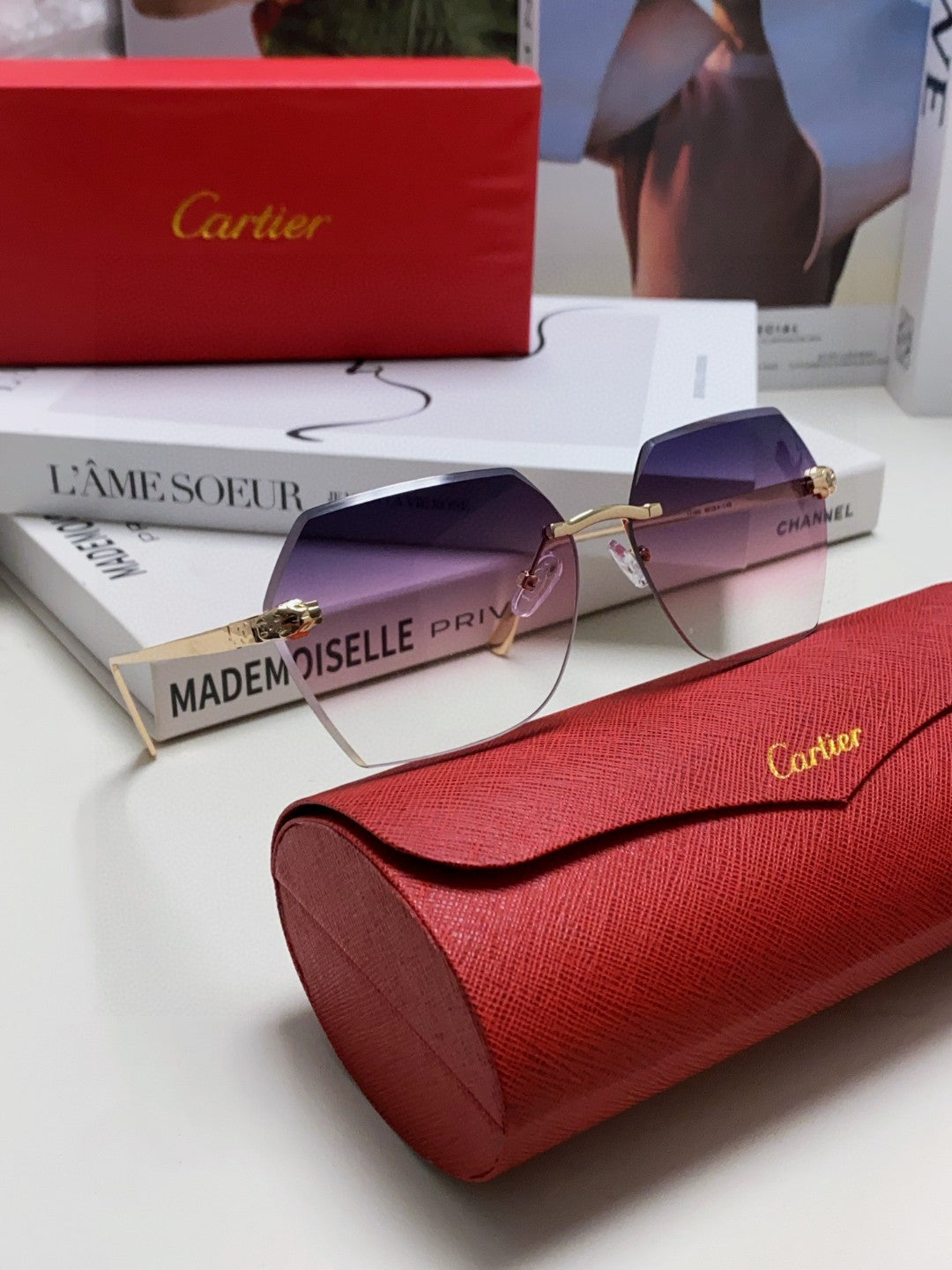 Cartier Photochromic Rimless Red Lens Sunglasses for Men & Women - 399040 - detail image 7