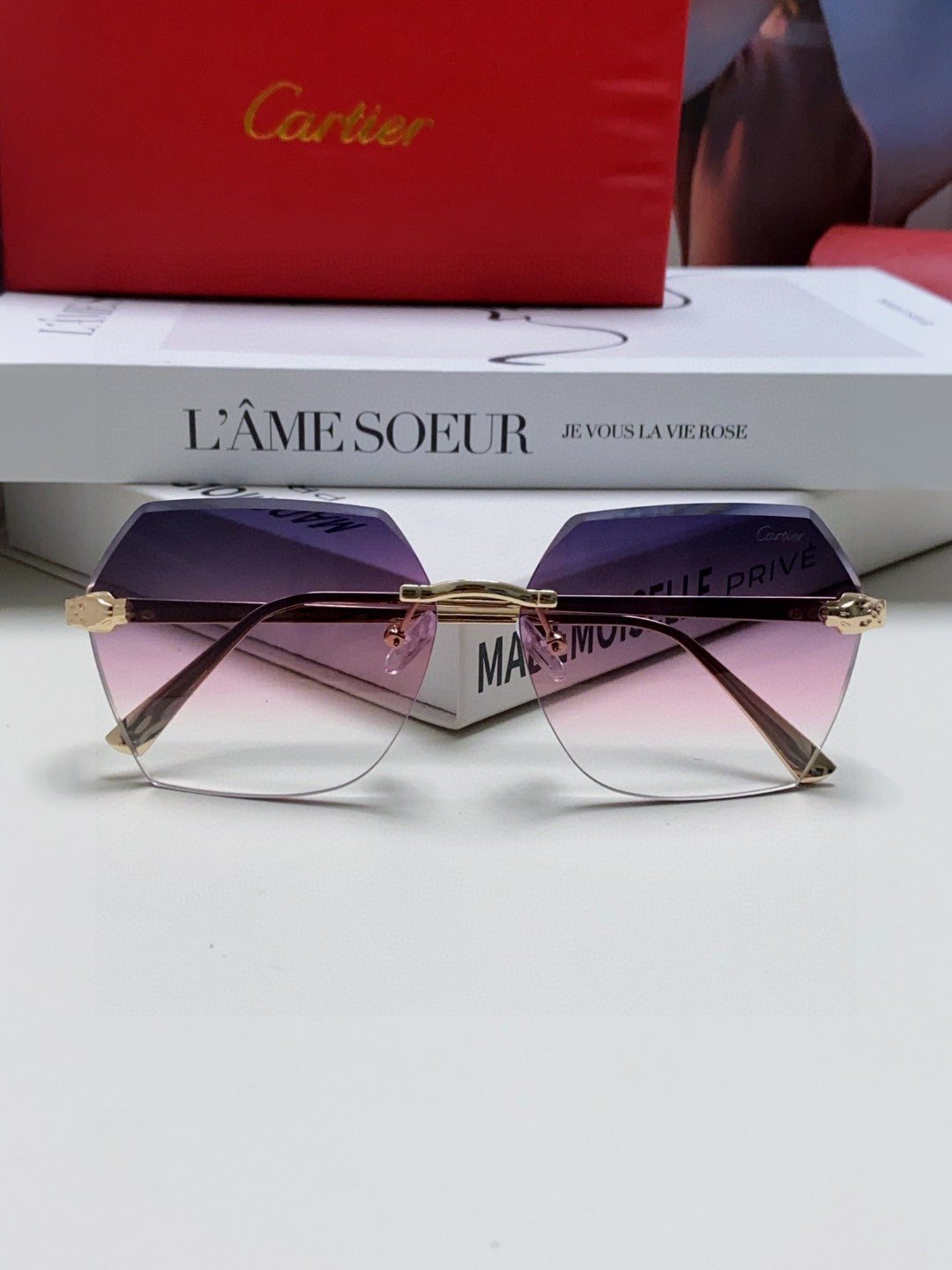 Cartier Photochromic Rimless Red Lens Sunglasses for Men & Women - 399040 - detail image 6
