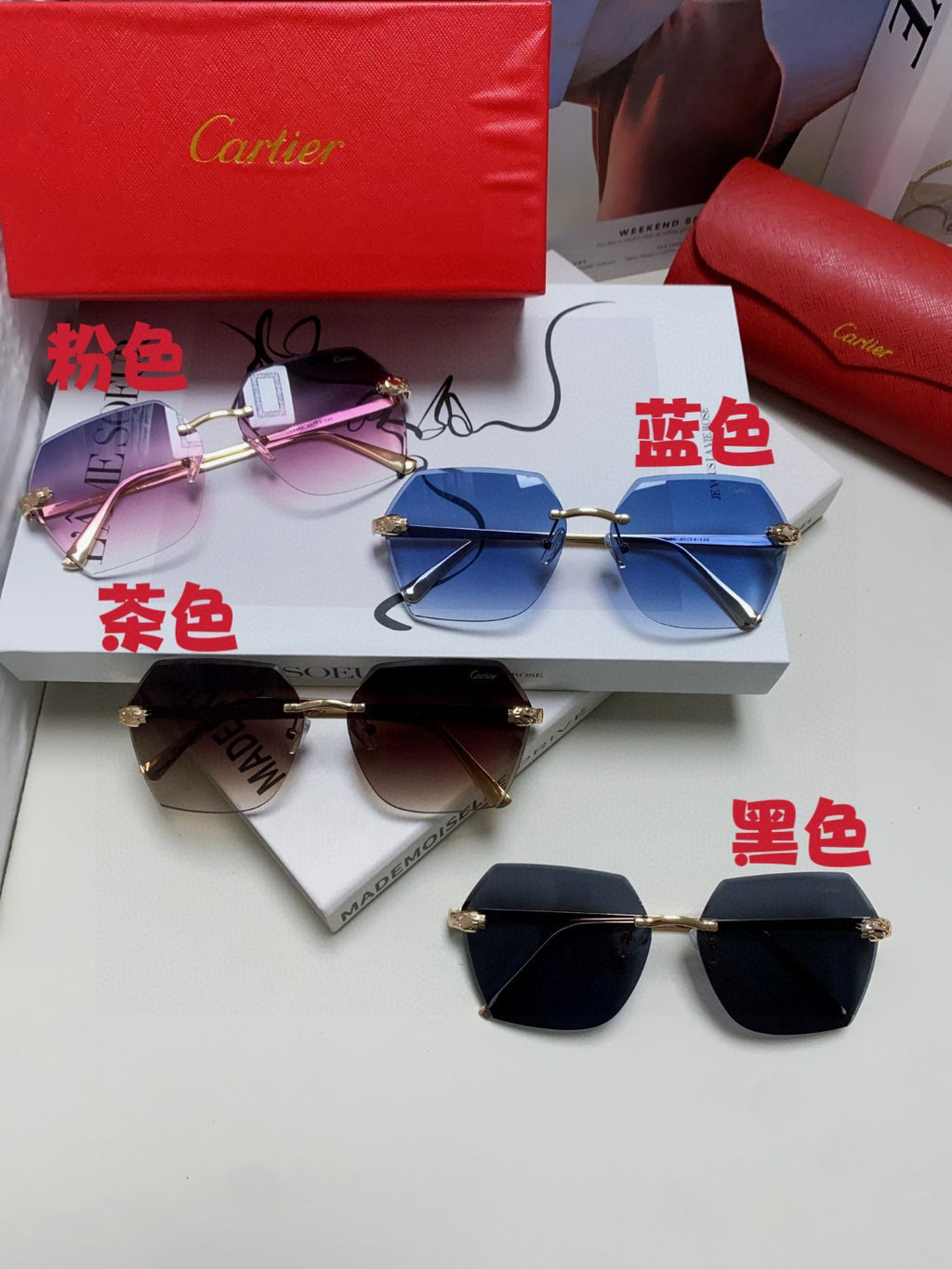 Cartier Photochromic Rimless Red Lens Sunglasses for Men & Women - detail image 9