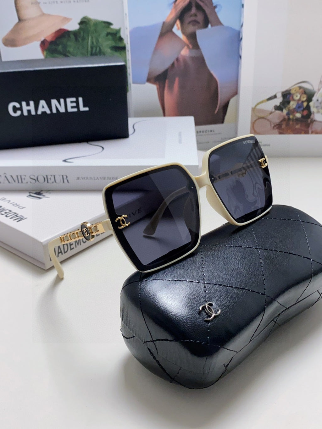 Chanel Polarized Fashion Black Lens Sunglasses for Women - 867092 - detail image 7