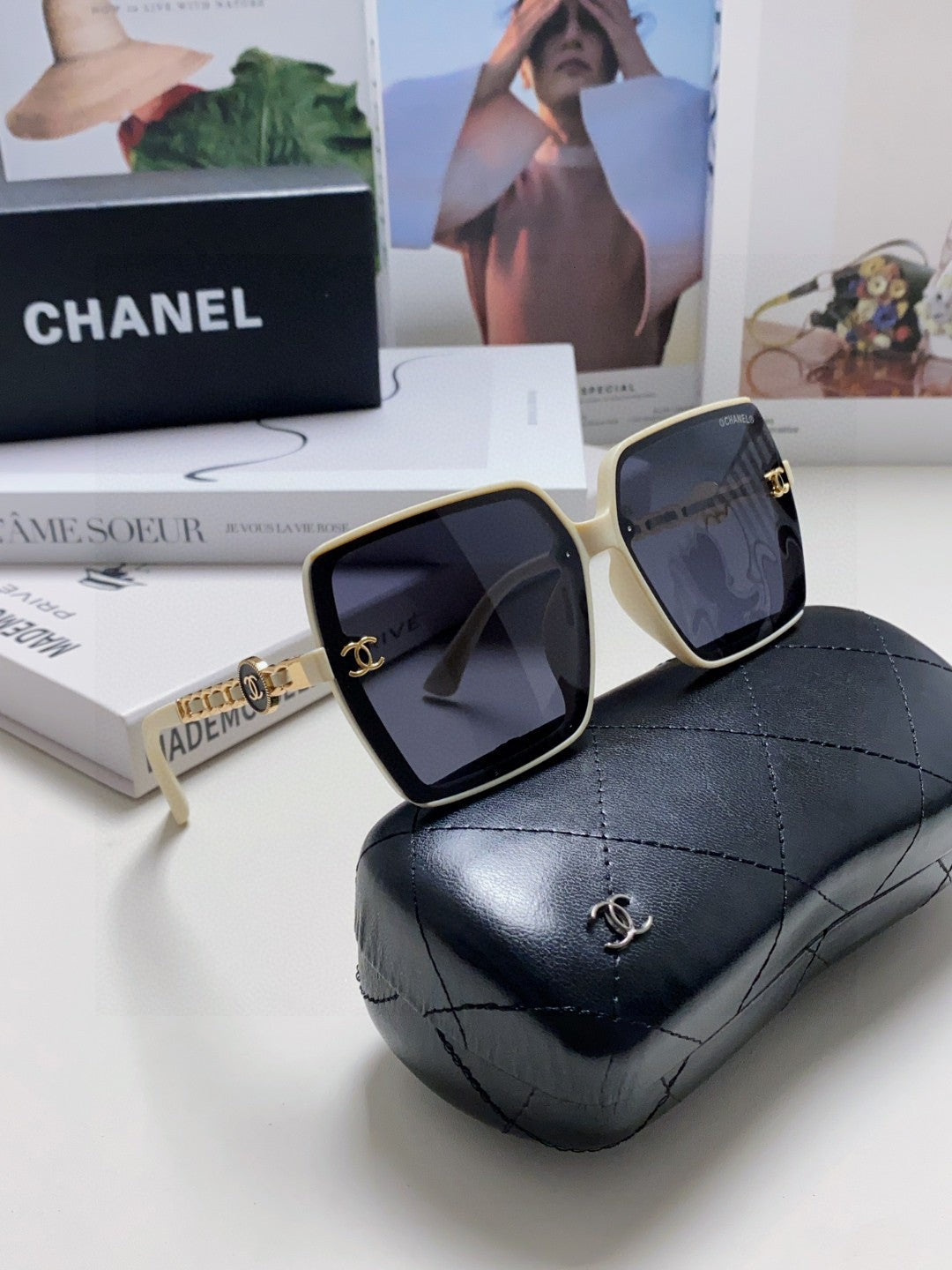 Chanel Polarized Fashion Black Lens Sunglasses for Women - 867092 - detail image 7