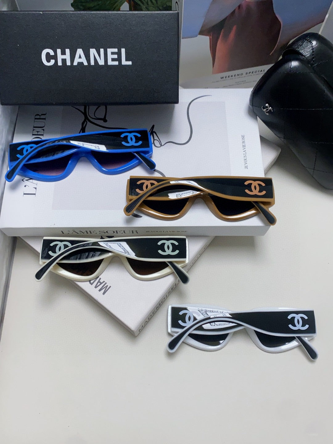 Chanel Cat-Eye Blue Lens Sunglasses for Women - 867100 - detail image 8