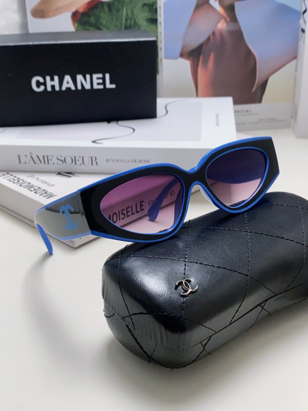 Chanel Cat-Eye Blue Lens Sunglasses for Women - 867100 - detail image 7