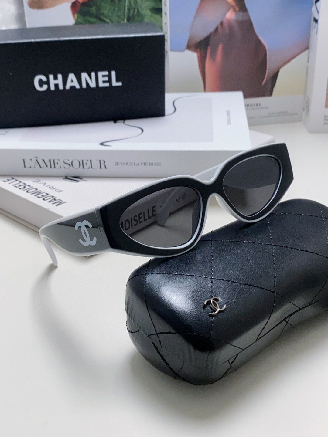 Chanel Cat-Eye Black Lens Sunglasses for Women - 867101 - detail image 7
