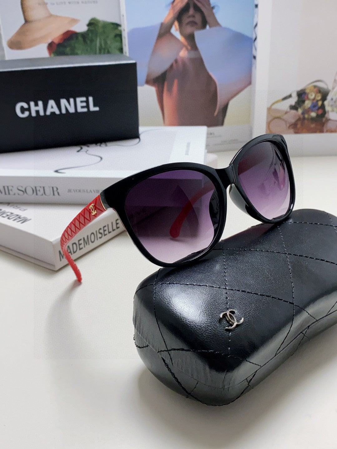 Chanel Cat-Eye Black Lens Sunglasses for Men & Women - 866963 - detail image 7