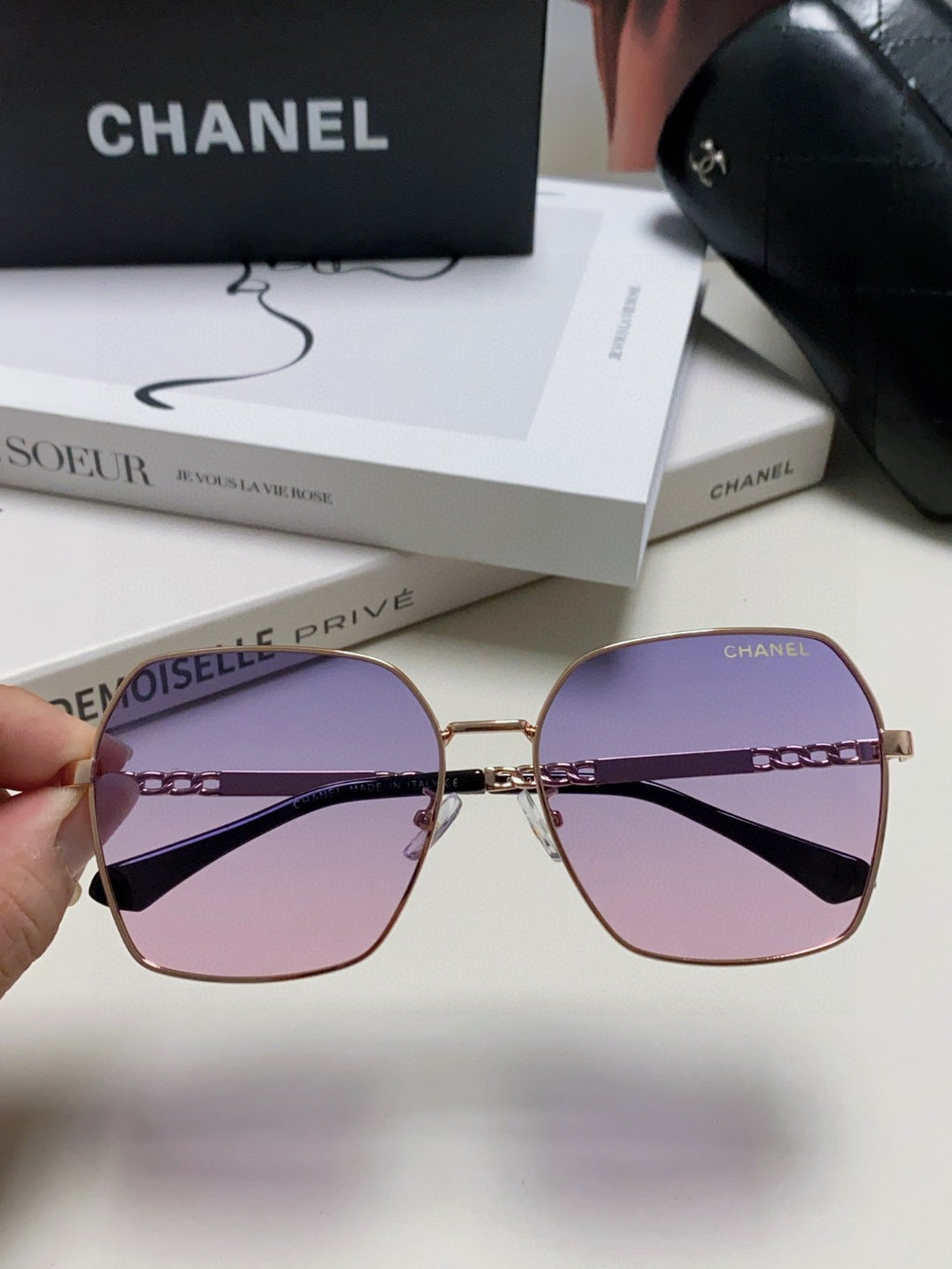 Chanel Metal Oversized Purple Lens Sunglasses for Men & Women - 866968 - detail image 2