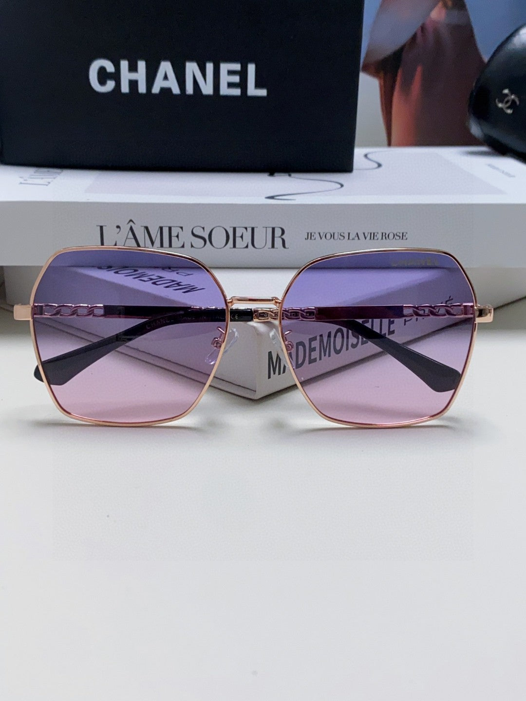 Chanel Metal Oversized Purple Lens Sunglasses for Men & Women - 866968 - detail image 5