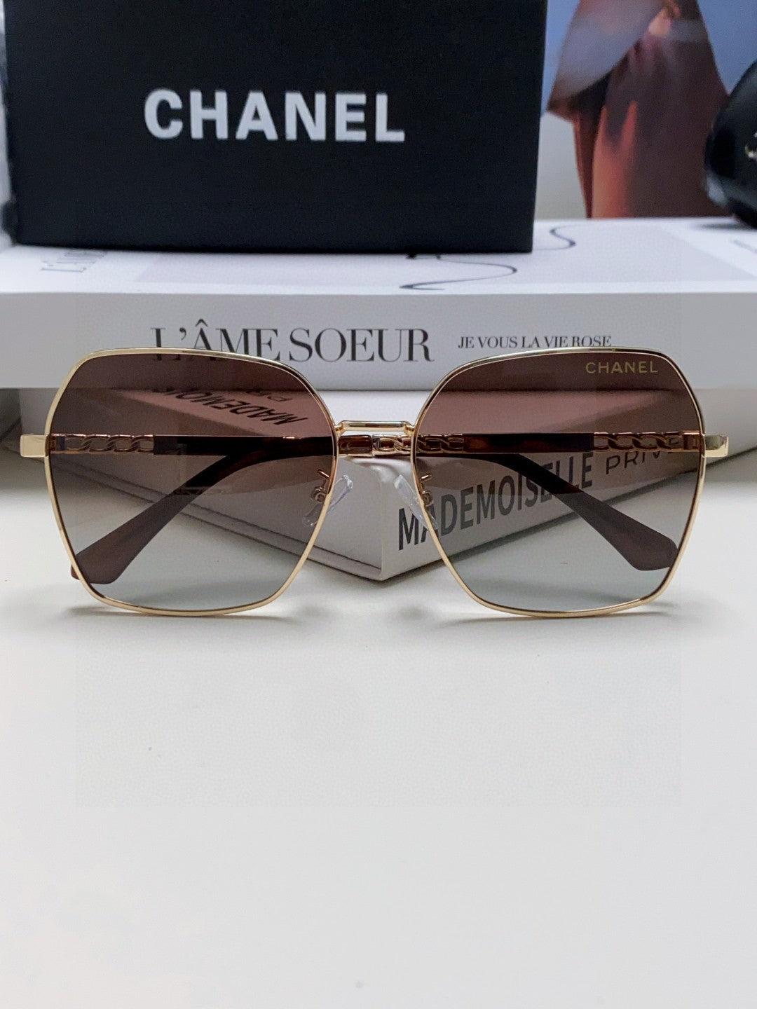 Chanel Metal Oversized Red Lens Sunglasses for Men & Women - 866969 - detail image 3