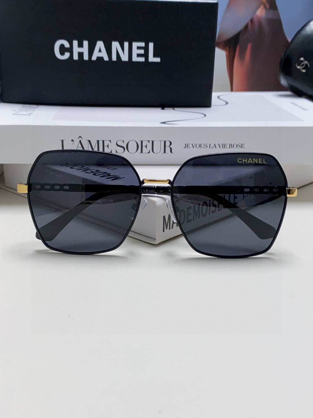 Chanel Metal Oversized Black Lens Sunglasses for Men & Women - 866971 - detail image 6