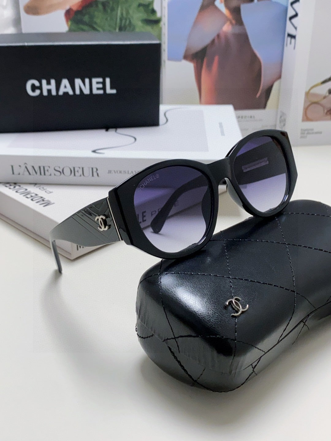 Chanel Polarized Cat-Eye Blue Lens Sunglasses for Women - 431506 - detail image 7