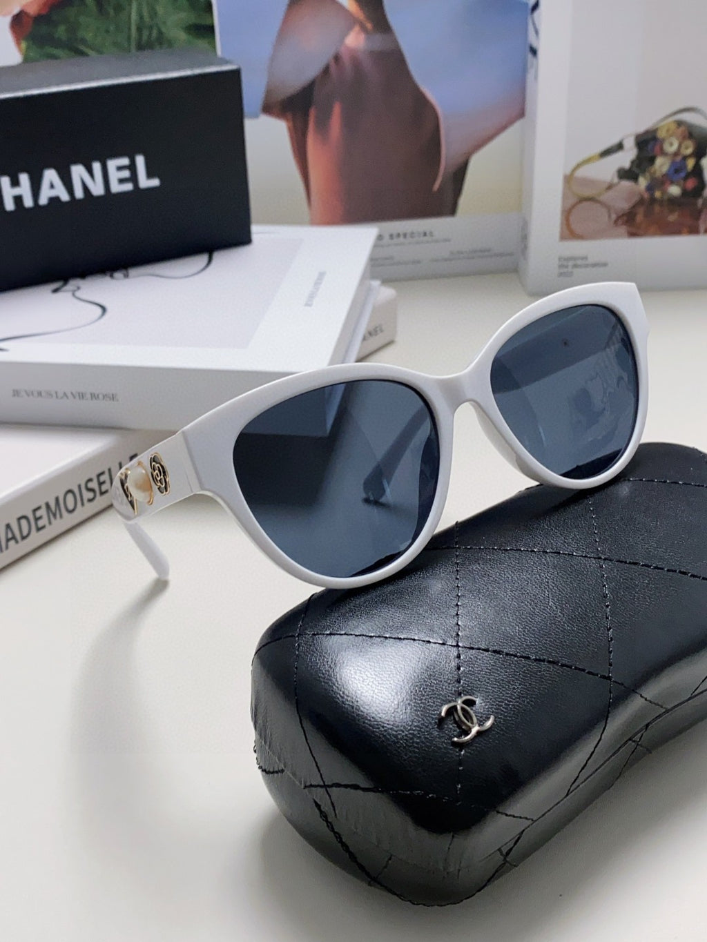 Chanel Cat-Eye Blue Lens Sunglasses for Women - 866979 - detail image 7
