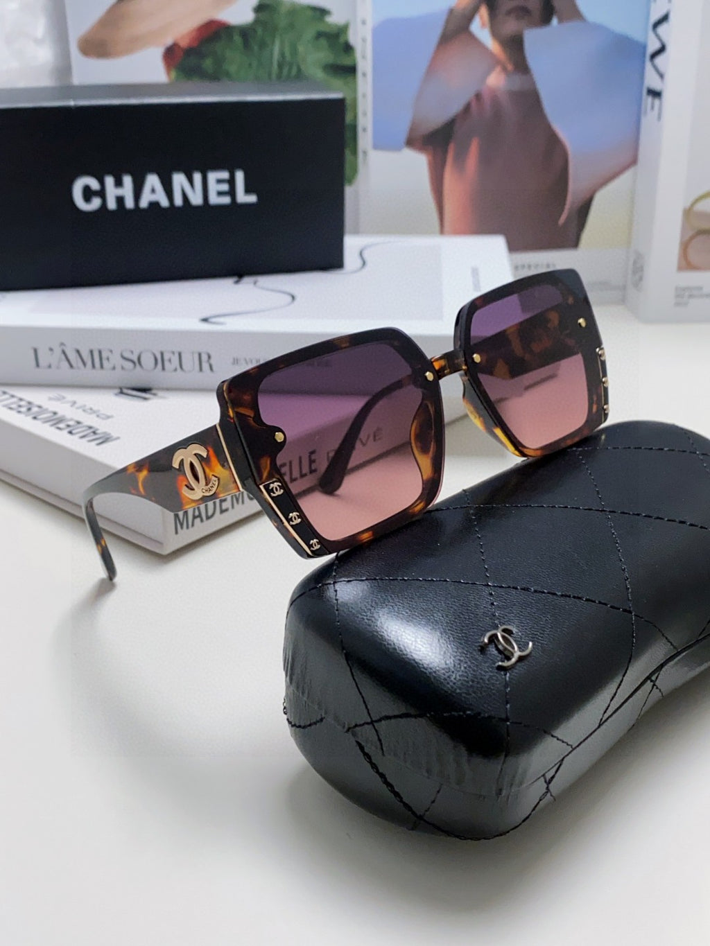 Chanel Polarized Square Red Lens Sunglasses for Men & Women - detail image 7