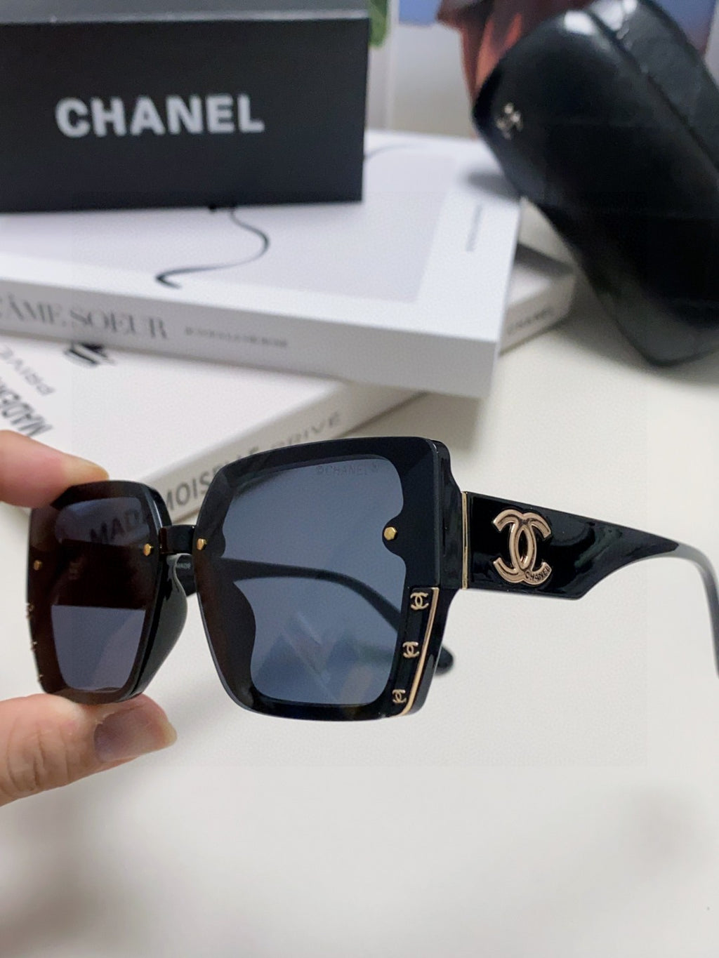 Chanel Polarized Square Blue Lens Sunglasses for Men & Women - detail image 5