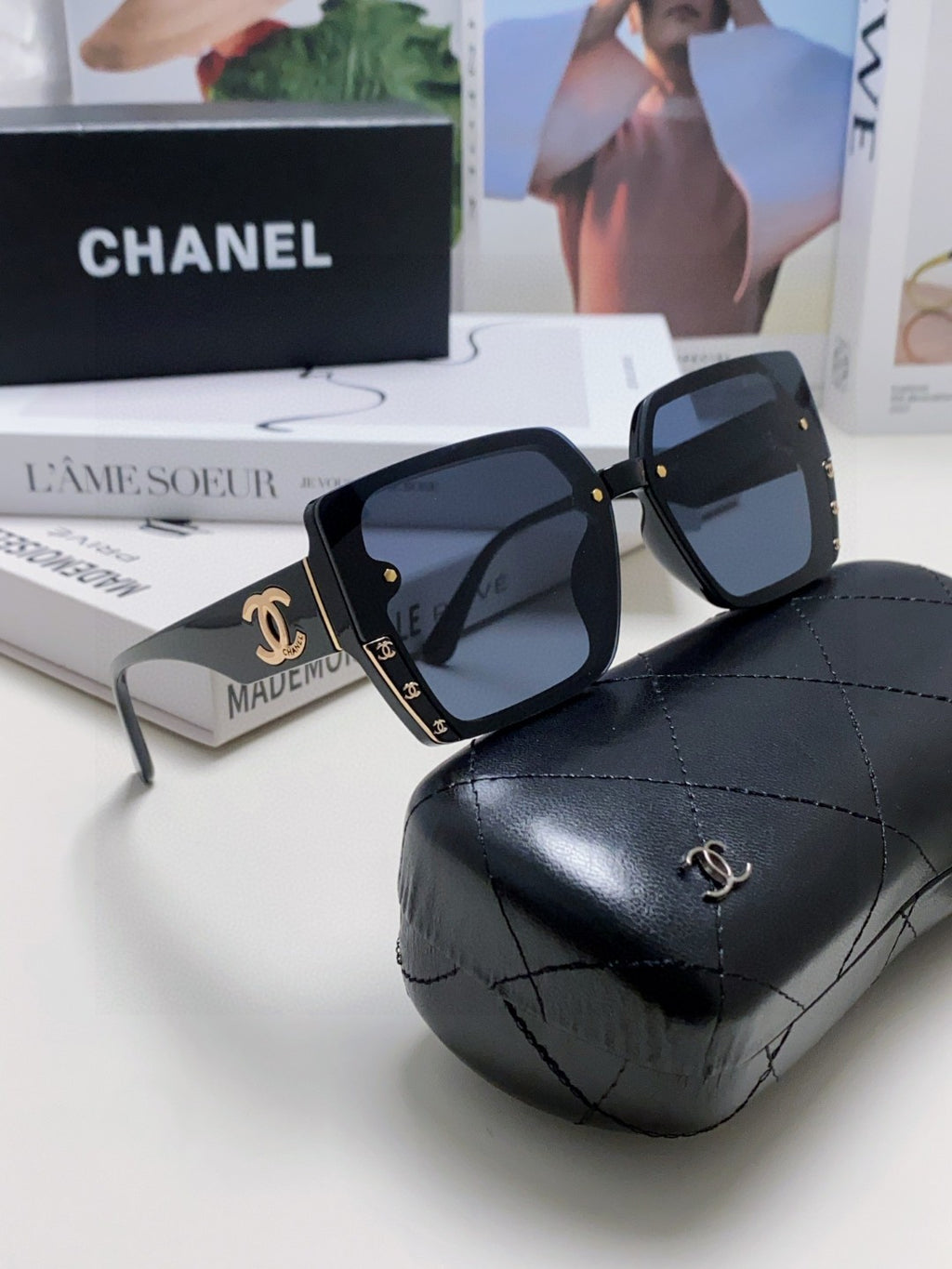 Chanel Polarized Square Blue Lens Sunglasses for Men & Women - detail image 7