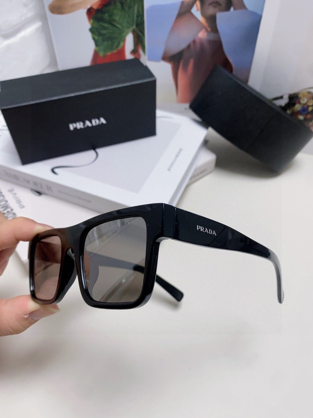 Prada PR19WS Square Black Lens Sunglasses for Men & Women - detail image 7