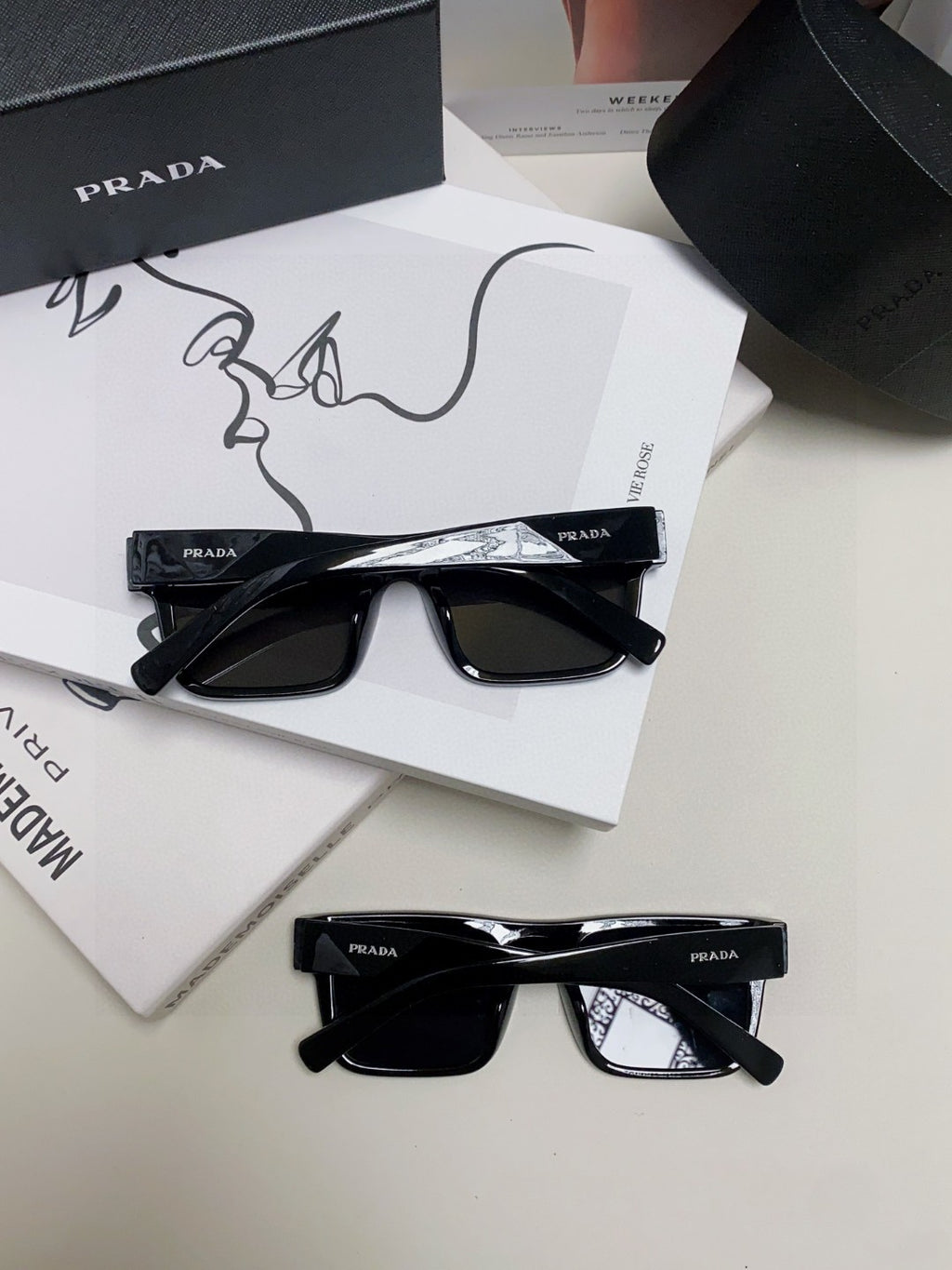 Prada PR19WS Square Black Lens Sunglasses for Men & Women - detail image 9