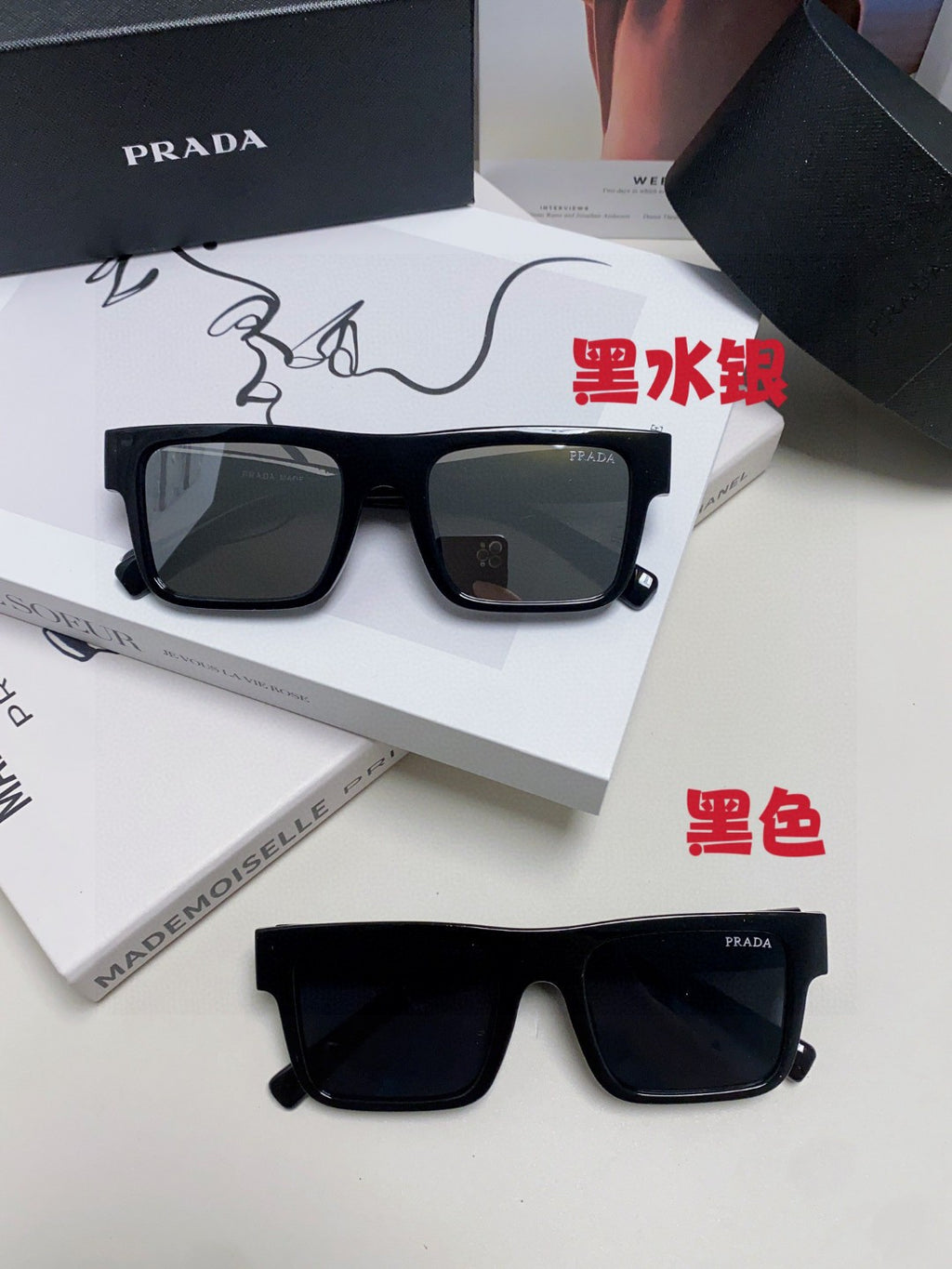 Prada PR19WS Square Black Lens Sunglasses for Men & Women - detail image 10