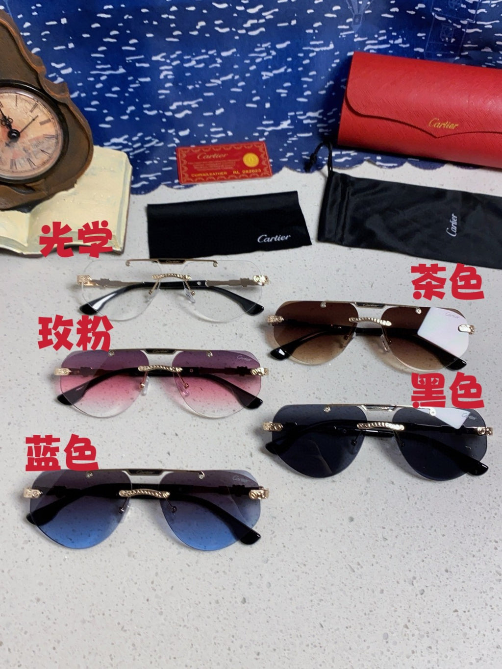 Cartier Lightweight Metal Rimless Purple Lens Sunglasses for Men & Women - detail image 12