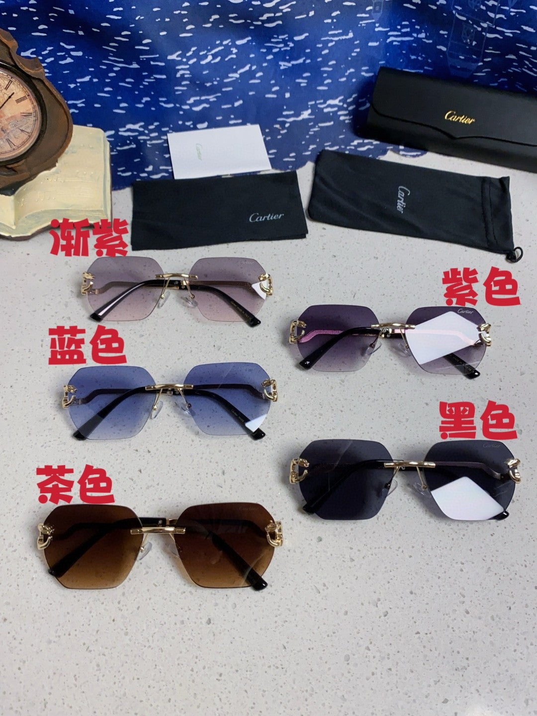 Cartier Lightweight Metal Rimless Brown Lens Sunglasses for Men & Wom - 158531 - detail image 12
