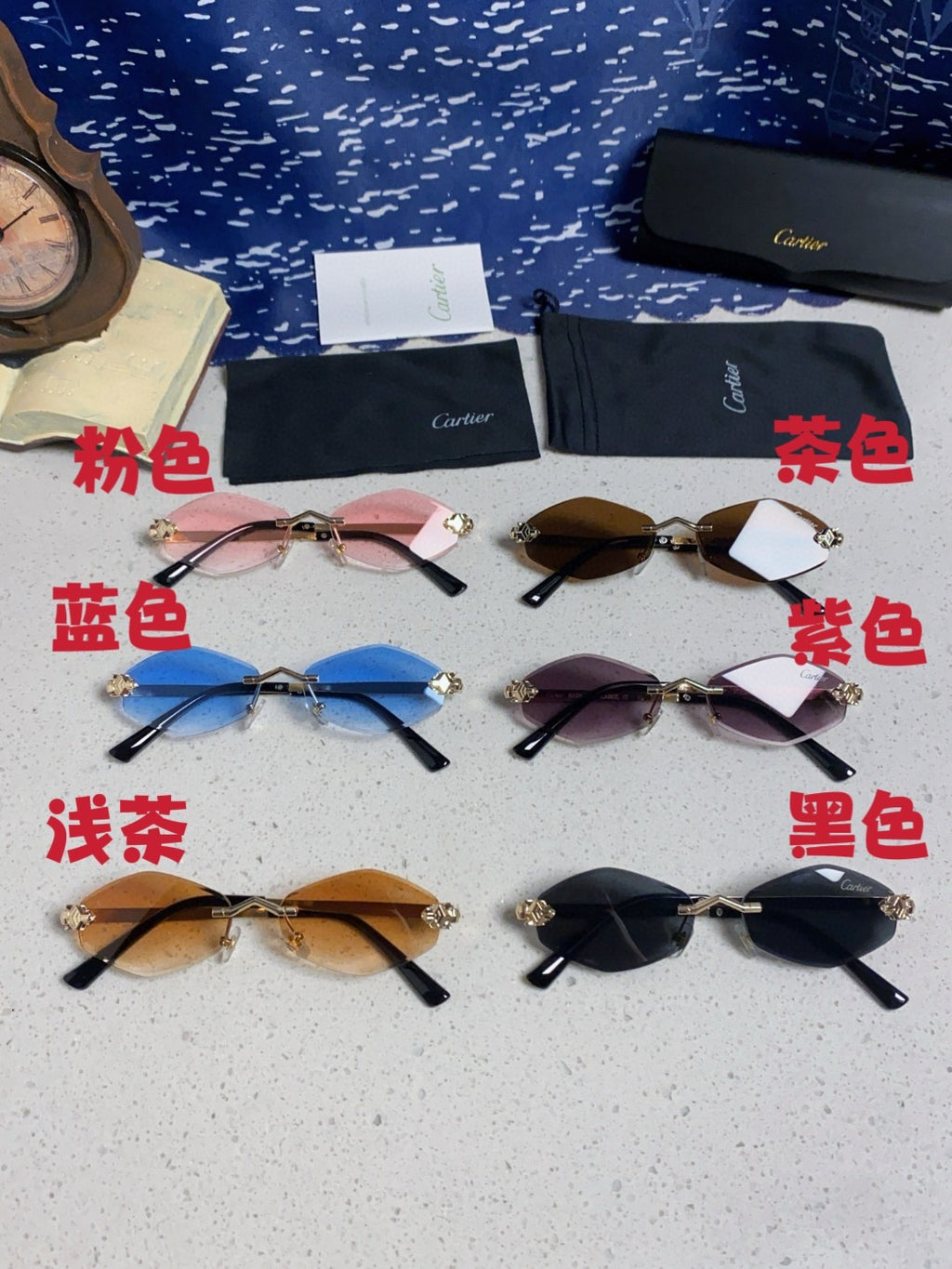 Cartier Lightweight Metal Rimless Silver Lens Sunglasses for Women - 449443 - detail image 12