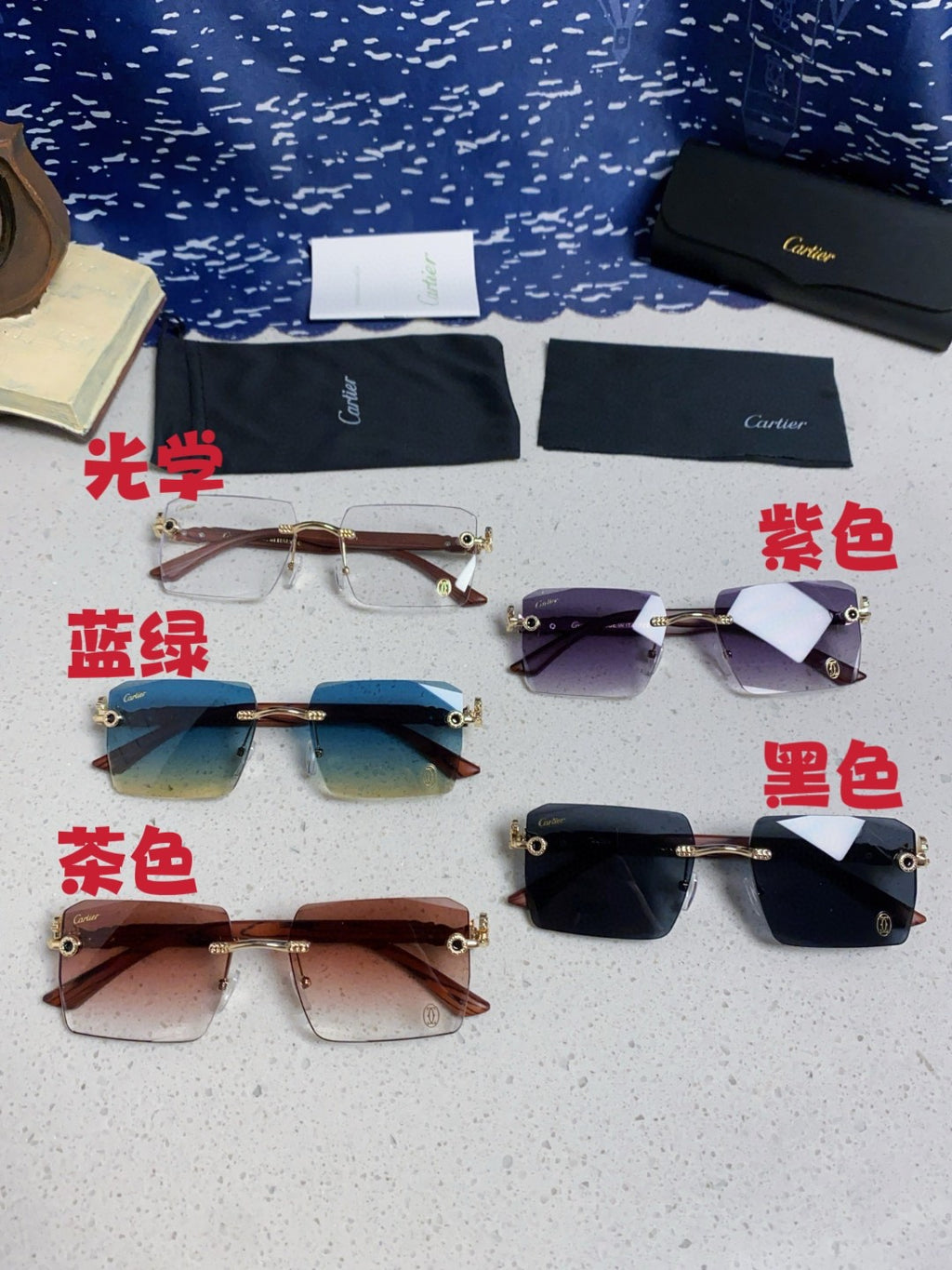 Cartier Lightweight Rimless Silver Lens Sunglasses for Men & Women - 487372 - detail image 12