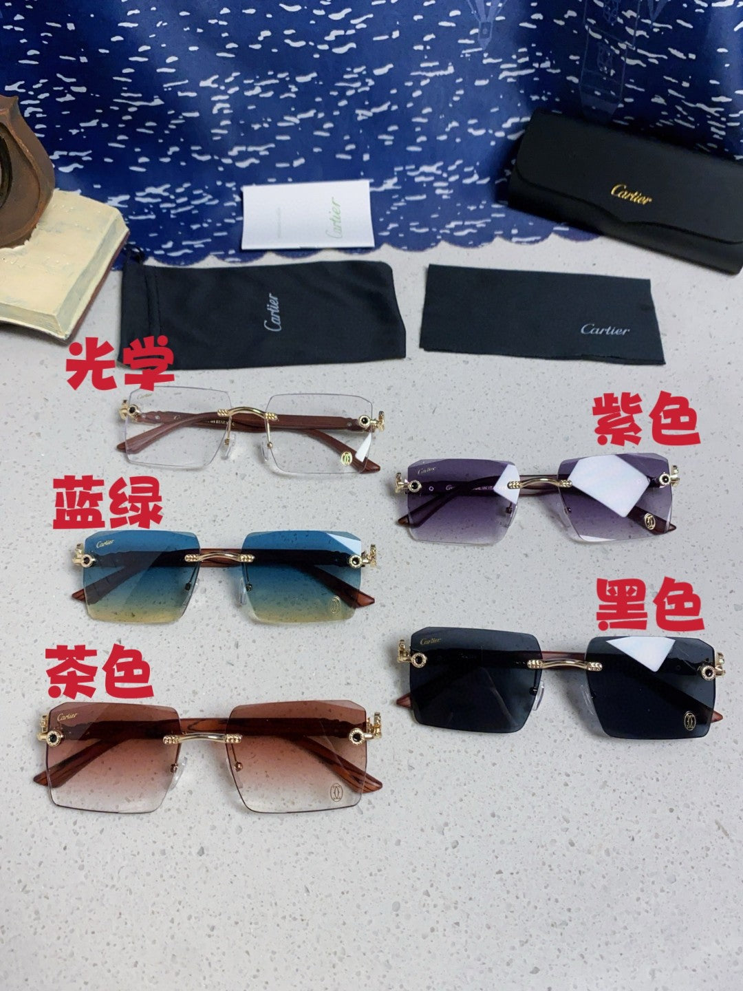 Cartier Lightweight Rimless Silver Lens Sunglasses for Men & Women - 487372 - detail image 12