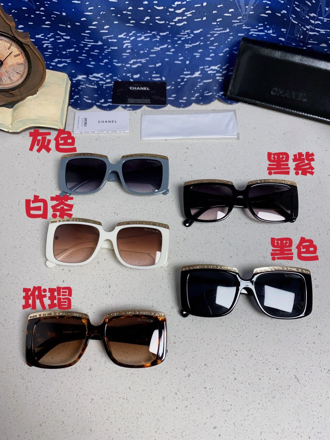 Chanel Metal Square Blue Lens Sunglasses for Women - detail image 12