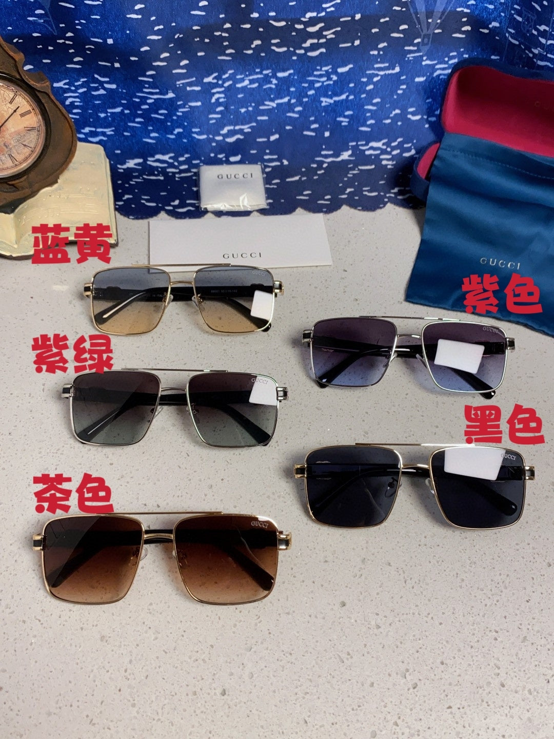 Gucci Metal Square Red Lens Sunglasses for Men & Women - 158235 - detail image 12
