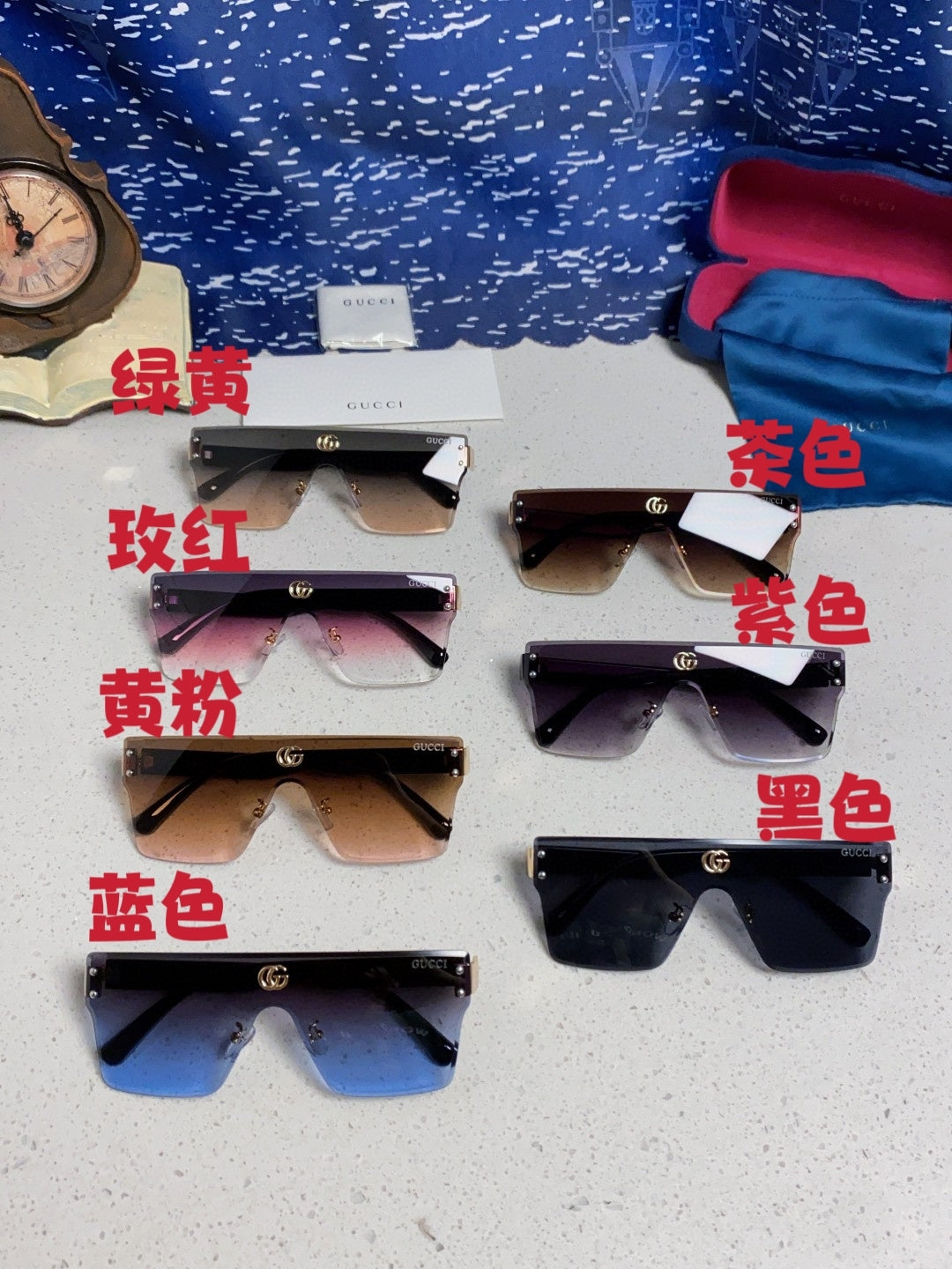 Gucci Square Blue Lens Sunglasses for Women - detail image 12