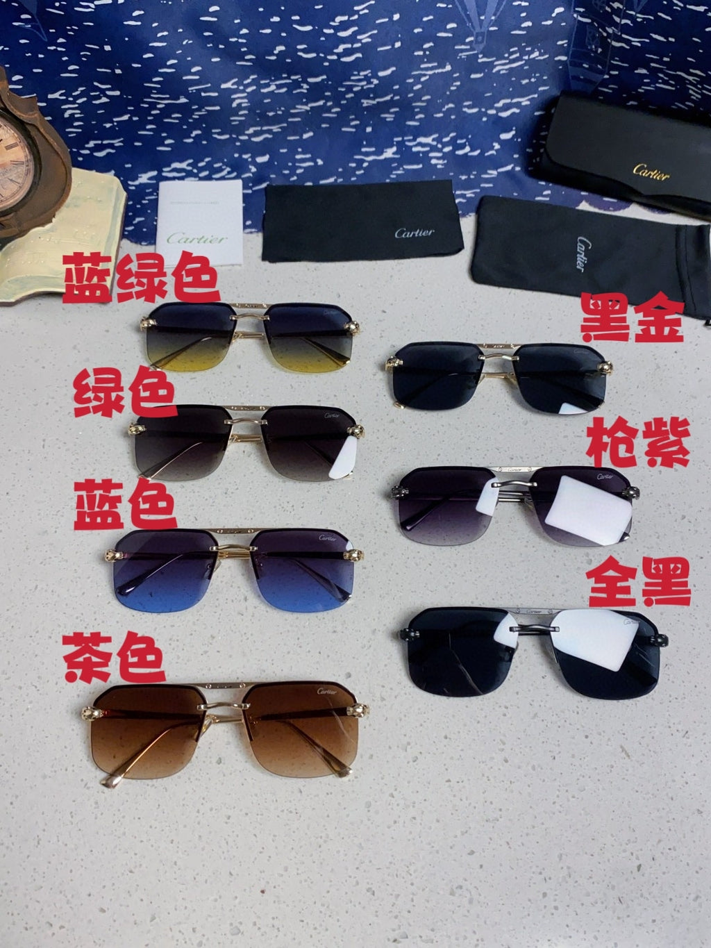 Cartier Metal Square Silver Lens Sunglasses for Men & Women - 158515 - detail image 12