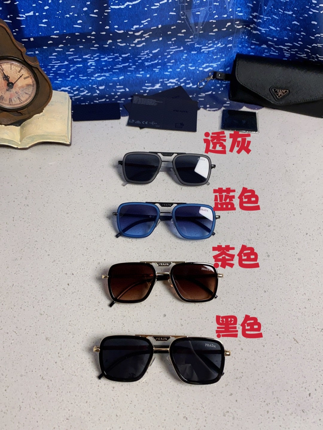 Prada Metal Square Blue Lens Sunglasses for Men & Women - 487053 - detail image 12