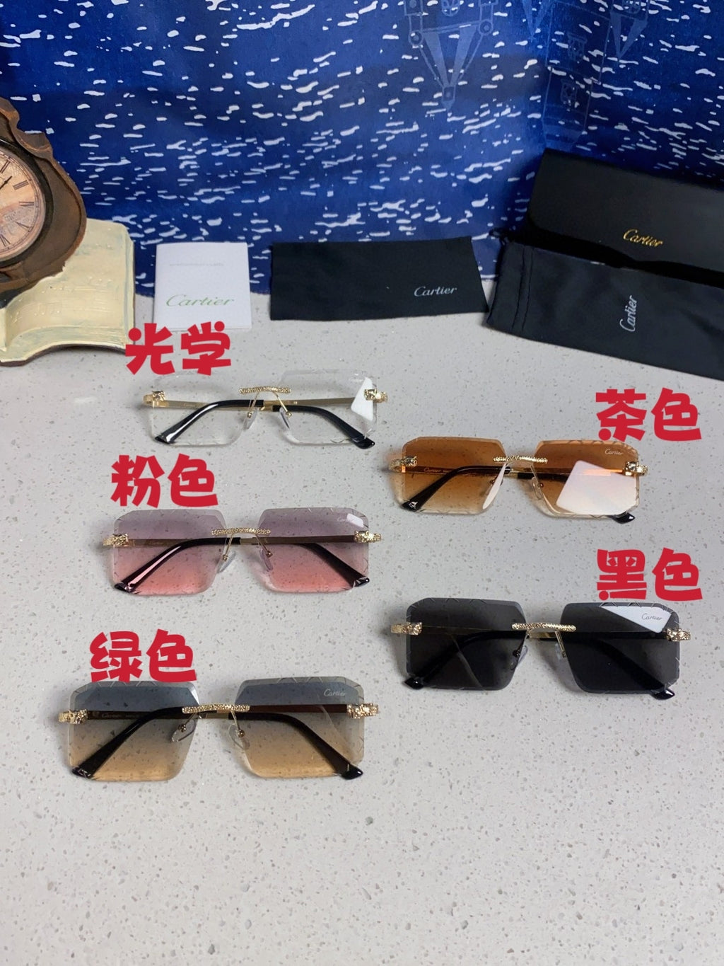Cartier Lightweight Metal Rimless Silver Lens Sunglasses for Men & Wo - 132558 - detail image 12