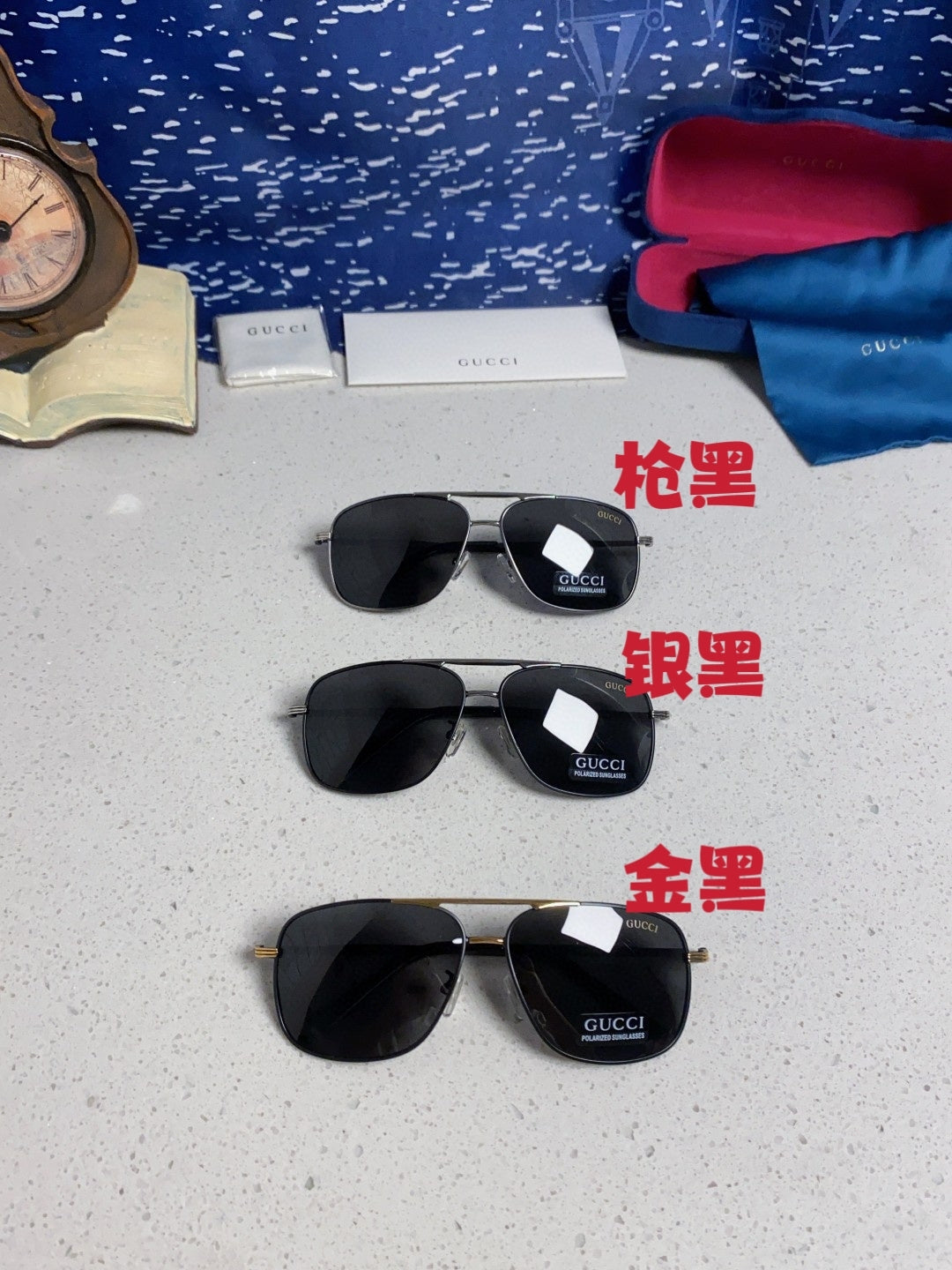 Gucci Polarized Aviator Black Lens Sunglasses for Men - detail image 12