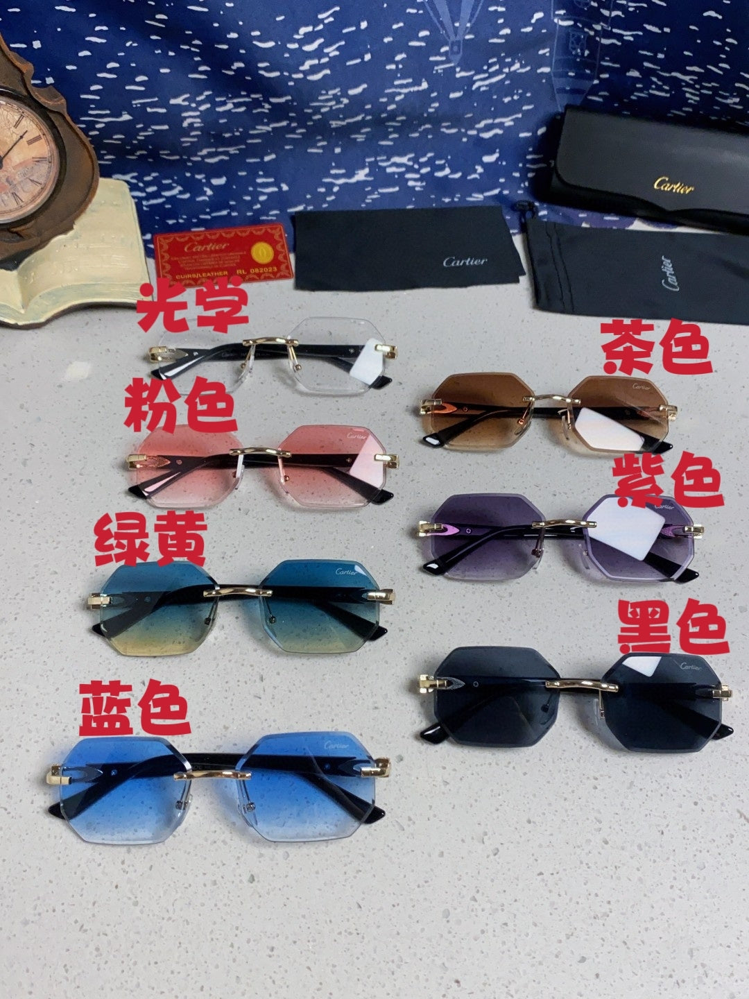 Cartier Lightweight Rimless Black Lens Sunglasses for Men & Women - 382736 - detail image 12