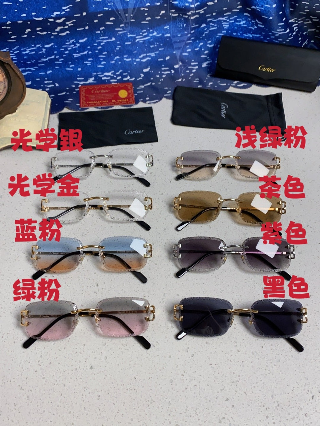 Cartier Metal Square Blue Lens Sunglasses for Men & Women - 487352 - detail image 12