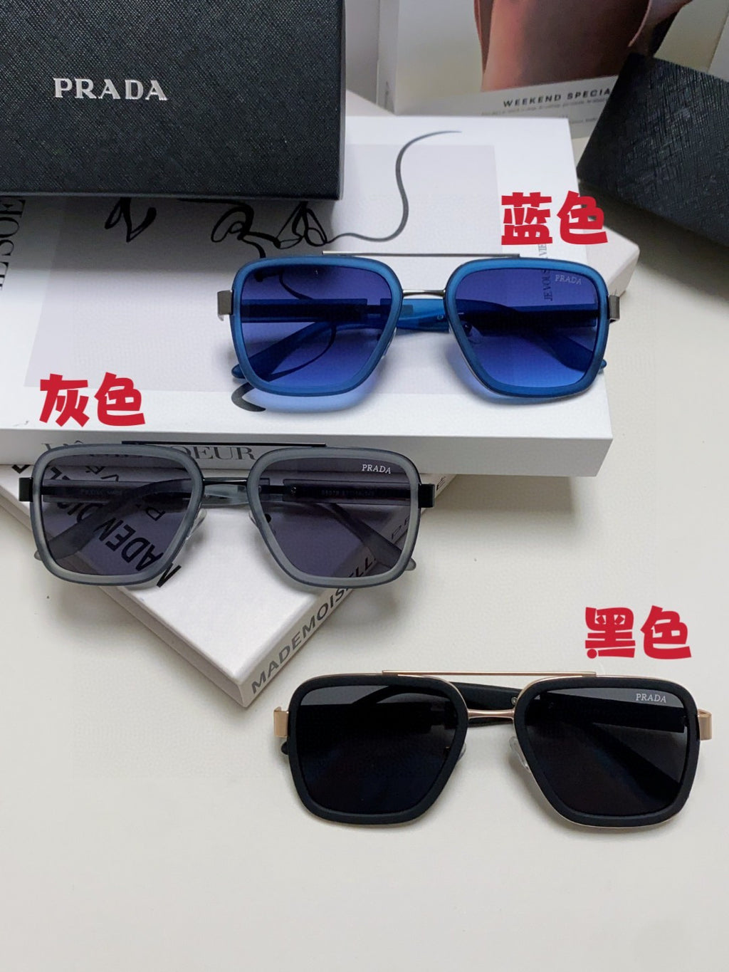 Prada Aviator Blue Lens Sunglasses for Men & Women - detail image 9
