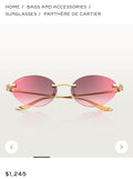Cartier CT0504S Lightweight Rimless Pink Lens Sunglasses for Men & Women
