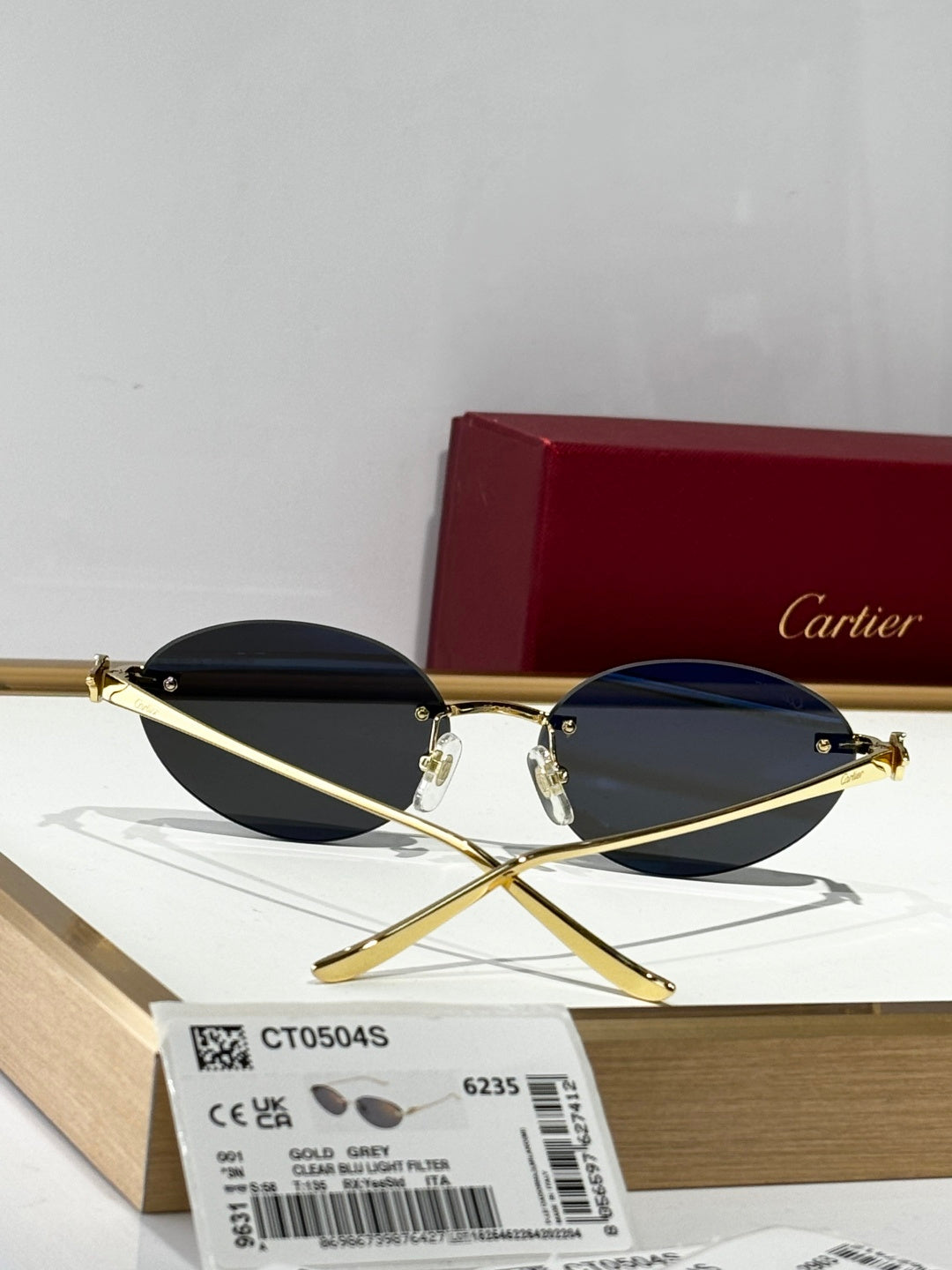 Cartier CT0504S Lightweight Rimless Black Lens Sunglasses for Men & W - 372298 - detail image 6